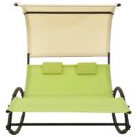 vidaXL Tumbona doble con toldo textilene Negro y crema, Crema, taupe y crema Sillas de Exterior Ideal para jardín, playa, piscina, terraza Tumbona Piscina Tumbonas Playa Tumbonas Jardín Exterior - details 2