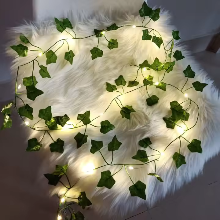 1Pack De Vinateras Artificiales Con 20 Luces De Cadena LED Falsas Hojas De Hiedra Para Decoración De Pared Habitación Jardín Oficina Bodas - 1