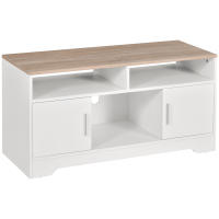 HOMCOM Armario para Televisor Mesa para TV de Salón con Gran Espacio de Almacenaje Estantes Abiertos Administración de Cables Diseño Clásico 105x40x52 cm Blanco - details 0