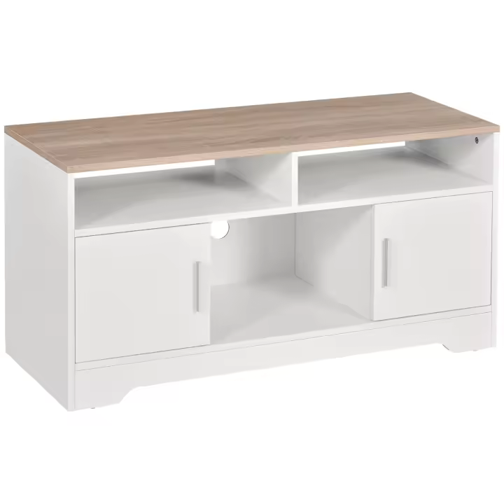 HOMCOM Armario para Televisor Mesa para TV de Salón con Gran Espacio de Almacenaje Estantes Abiertos Administración de Cables Diseño Clásico 105x40x52 cm Blanco - 1