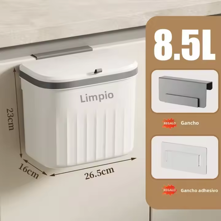 Bandeja De Cocina Montada En La Pared Con Tapa Cesta De Basura Para Armario Baño De Esterilla 8.5/12L Recipiente De Residuos - 1