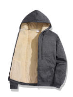 Chaqueta De Lana De Oveja Invierno Con Cierre De Cremallera Y Capucha Chaqueta De Manga Larga Suave Y Cálida Para Hombres Negro Casual Deportivo - details 5