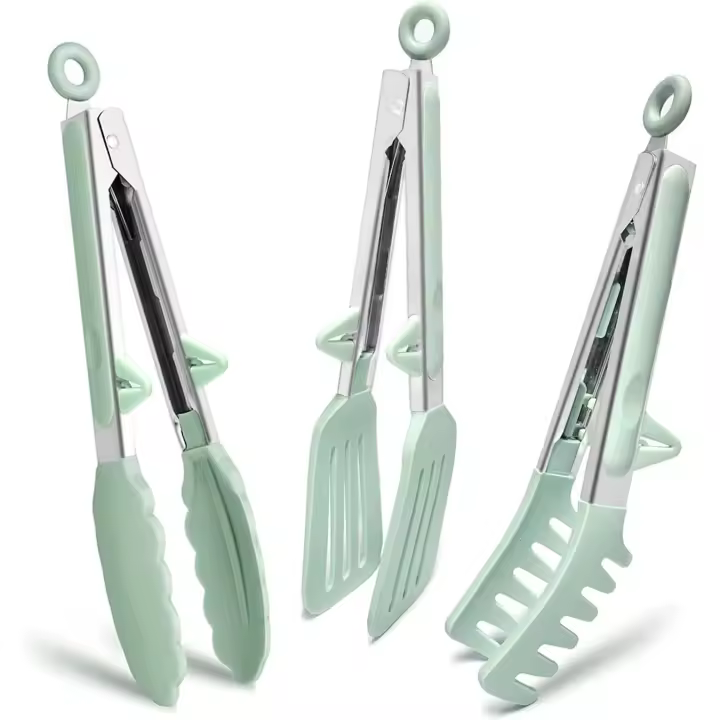 Pinzas de cocina de Maple inoxydable, pinzas para Parrilla with Puntas de silicona para buffet de ensaladas de pasta, Verde - 1