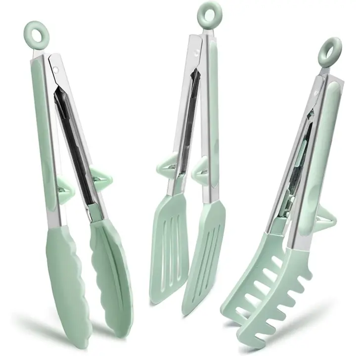 Pinzas de cocina de Maple inoxydable, pinzas para Parrilla with Puntas de silicona para buffet de ensaladas de pasta, Verde - 1