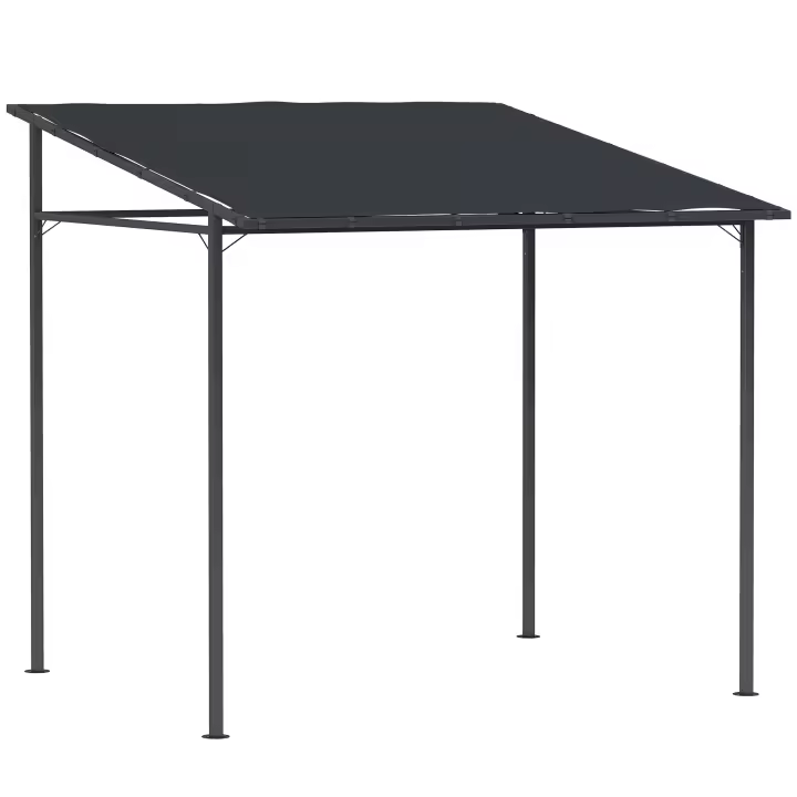 Outsunny Pérgola de Pared 2,4x2,4 m Cenador de Jardín con Techo Inclinado Protección UV 30+ Impermeable y Marco de Metal para Patio Terraza Balcón - 1