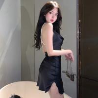 Vestido De Satén Para Mujer Sin Mangas Con Cruzado Y Espalda Descubierta De Color Sólido V-Neck Slim Fit Largo De Rodilla Estilo Sexy Y Club - details 2