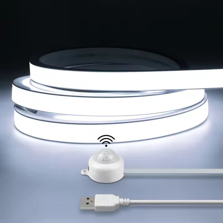 Tira De LED COB Con Sensor De Movimiento PIR Luz Neón Silicona Impermeable 5V Para Cocina Armario Cama Noche Lámparas - 1