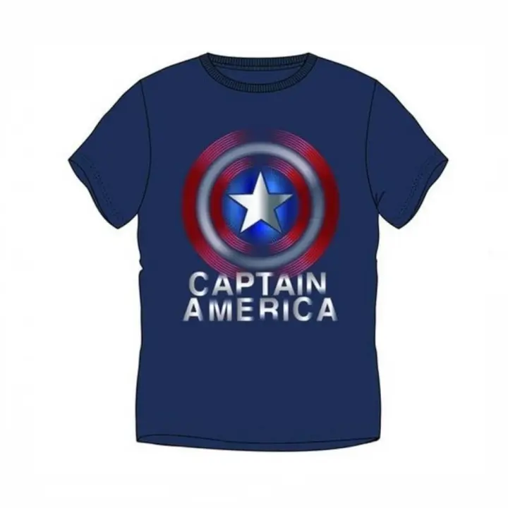 Camiseta Azul Marino Marvel Capitán América Hombre Informal Stamina - 1