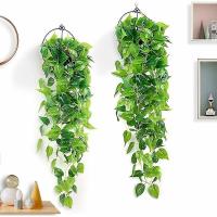 2 plantas artificiales colgantes, 90 cm, hiedra falsa, hojas de Scindapsus verdes colgantes para decoración. - details 0