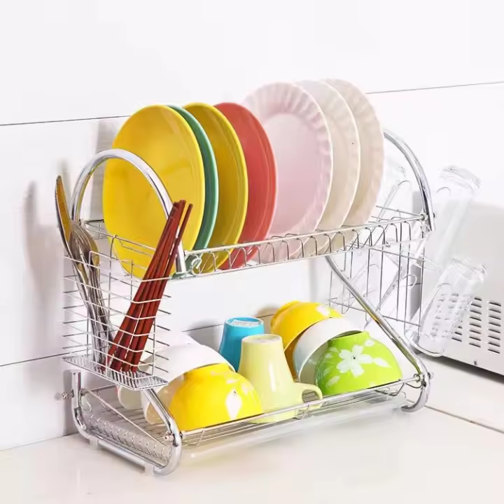 Escurreplatos de Acero Inoxidable para Fregadero – Con Soporte para Utensilios, Portavasos y Estante Secaplatos - 1