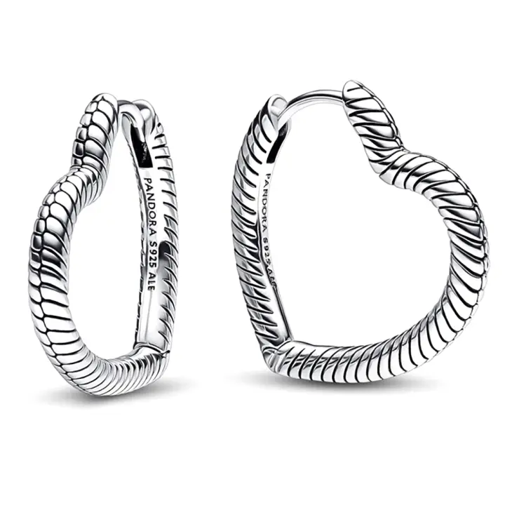 Pandora Pendientes de Aro en Plata de Ley Charm de Corazón Abrazo，Incluye Caja Original - 1