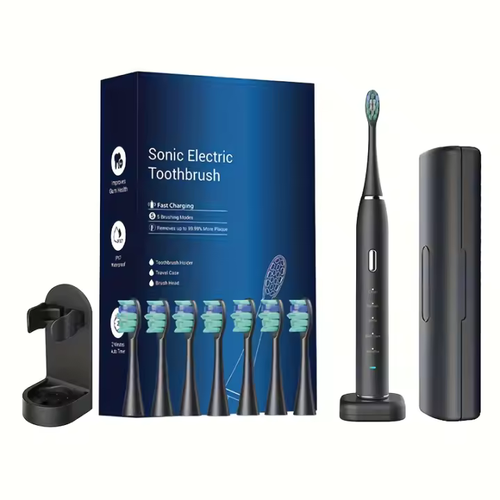Cepillo De Dientes Eléctrico Para Adultos Con 7 Cabezas De Repuesto Bricles De Nylon Ultra Suaves Para Limpieza Oral Carga Inalámbrica Por Inducción Tiempo De 2 Minutos Regalo Ideal Para Hogar Y Viaje - 1