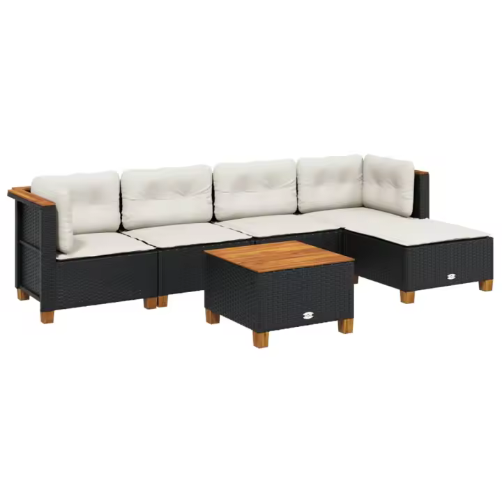 vidaXL Set de sofás de jardín 6 piezas y cojines ratán sintético negro - 1