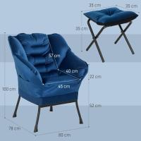 Sillón de Salón con Reposapiés Sillón de Relax Butaca para Dormitorio con Bolsillos Laterales y Patas de Acero para Sala de Estar Azul Oscuro - details 2