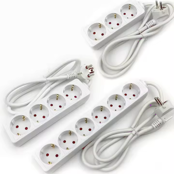 Regleta alargador de enchufes, base multiples de 3, 4, 5, 6 enchufes tipo Schucko sin interruptor, 16a/250v 3680w, cable 3g1.5m㎡ lontitud 1,5m, 3m o 5m, uso interior, color blanco, Don Feliz - 1