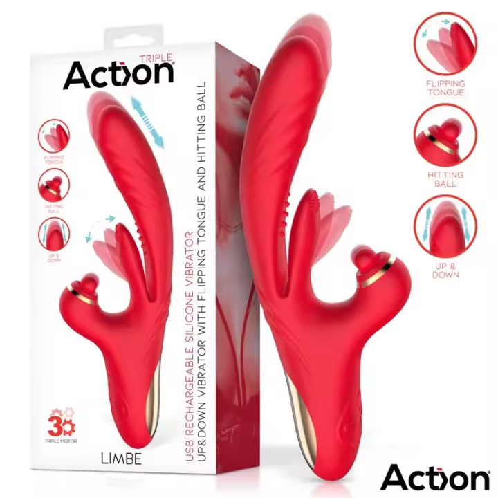 Vibrador con Lengua Flip-Flap, Bola Percutora y Sube y Baja. Limbe by ACTION - 1