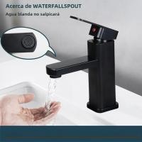 Grifo de Base cuadrada para lavabo de baño, mezclador de agua fría y caliente montado en cubierta, color negro mate - details 1