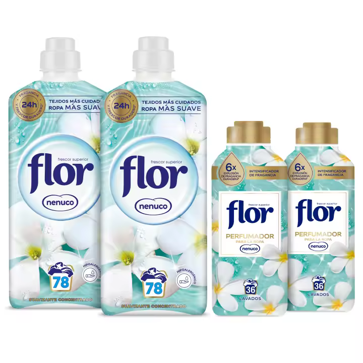 Flor Nenuco Suavizante Concentrado para la ropa 156 lavados + 2x Flor Perfumador Nenuco Intensificador Fragancia 72 Lavados - 1