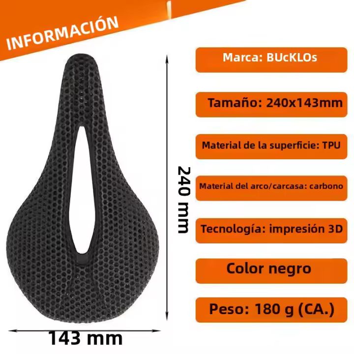 Sillín De Bicicleta BUCKLOS 3D Imprimido Ultraligero De Fibra De Carbono Completa Asiento De MTB Para Carretera Y Montaña Tamaño 240mm*145mm - 1