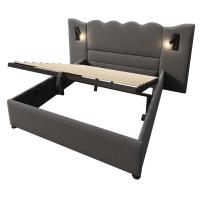 Cama tapizada Twin 160x200 with Luz de Lectura y Carga USB Typo-C, somier de almacenamiento with listones de Madera maciza y metal, Gris, Linen (cojín no incluido). - details 7
