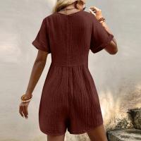 Monos De Verano Casuales Para Mujer Con Hombros Descubiertos Y Mangas Cortas Ruched Estilo Romper De Piernas Largas Con Bolsillos De Poliéster - details 29