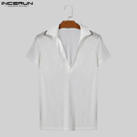 Camiseta De Pecho Redondo Con Estampado Rayado Para Hombre INCERUN Moda Casual Verano Manga Corta Tallas S-5XL Ropa De Calle - details 5