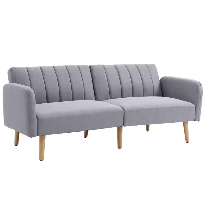 HOMCOM Sofá Cama de 2 Plazas Tela con Respaldo Ajustable en 3 Posiciones Reposabrazos Desmontables y Patas de Madera Sofá Doble Moderno para Salón Oficina 173x75x73 cm - 1