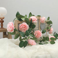 Guirnalda De Flores De Peonía Rosa Artificial En Seda Grandes Con Trepadoras De Hiedra Y Rattan Para Decoración De Paredes En Bodas Y Fiestas En Jardín Interior - details 2