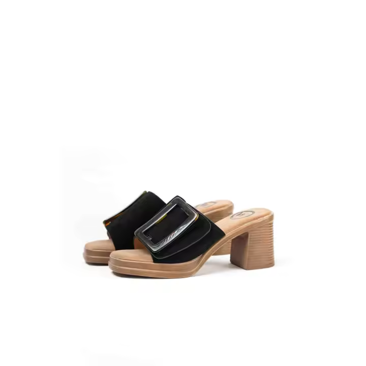 Paloma Wang sandalias mules dorados tacón medio detalle de hebilla - 1
