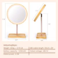 Espejo de maquillaje de madera de bambú LED, espejos cosméticos de escritorio con 3 modos de iluminación, batería recargable por USB, lámpara de belleza táctil ajustable - details 6