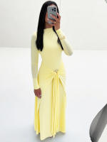 Vestido Maxi Casual Ruched Para Mujer Elegante Y Slim Con Manga Larga De Color Sólido Vestido Largo Para Fiesta De Noche Y Bodas - details 15