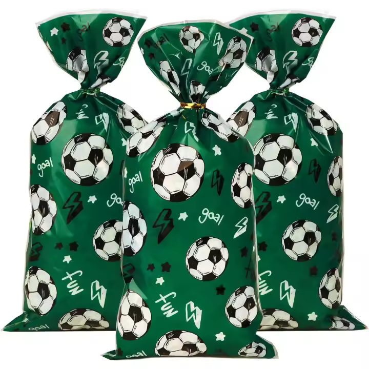 100pcs Bolsas Chuches Cumpleaños Fútbol Bolsitas Regalo Niñas Plástico Fútbol 27x13cm para Dulces Chuches Fiesta Cumpleaños - 1