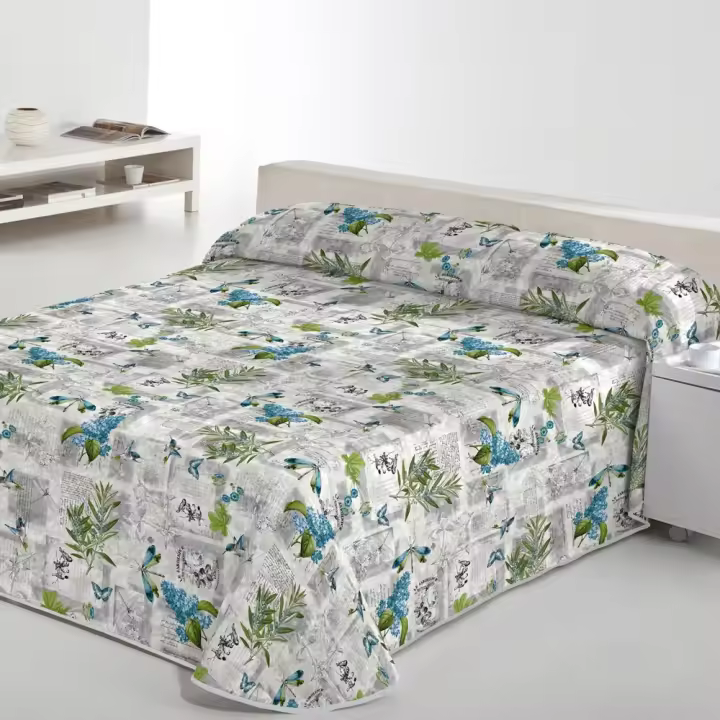 SABANALIA - Colcha estampada Garden (Disponible en varios tamaños y colores) | Colcha ideal para primavera y verano | Producto ligero y decorativo - 1