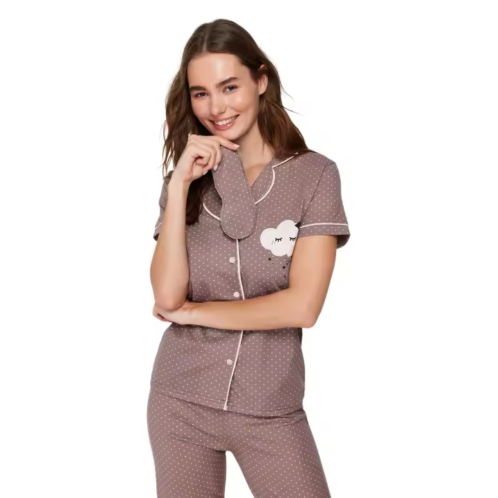Trendyol Mink Printed Shirt-Pants And Knitted Pajamas Set Thmss21Pt0876 - 1