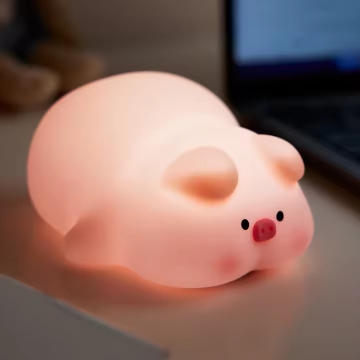Luz De Noche Lindo Cerdo De Silicona Suave Luz Kawaii Portátil Para Decoración De Dormitorio Regalo De Cumpleaños Y Navidad Para Niños - 1