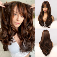 Pelucas Sintéticas Largas De Ombre Marrón Rubia Con Franja Para Mujeres Afro Peluca Cacheada Resistente Al Calor Para Uso Diario Cosplay - details 28