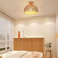 Lámpara de techo de ratán tejida retro para pasillo, sala de estar, comedor, dormitorio, estudio, estilo industrial americano - details 4