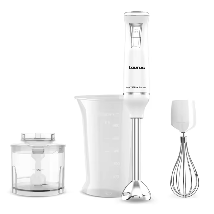 Taurus - Batidora de mano Bapi 750 Pure Plus Inox. Color Blanco. Material producto Plástico. Potencia 750 W. Longitud del cable 12 cm - 1