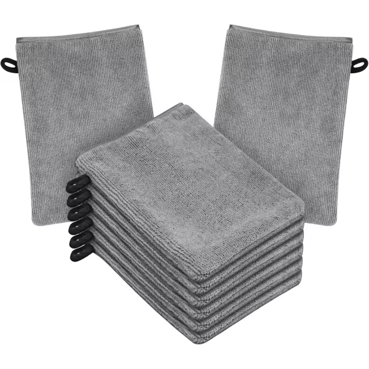 Manoplas de Baño Guantes para Lavarse, Juego de 8 Guantes de Baño de 15 x 20 cm, Manoplas de Baño con Cordón, Microfibra Premium, Ternura - 1
