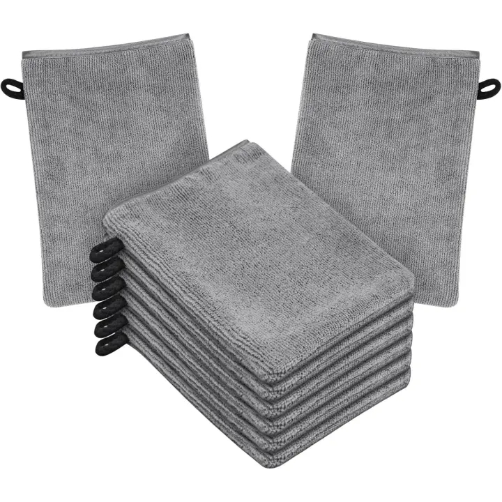Manoplas de Baño Guantes para Lavarse, Juego de 8 Guantes de Baño de 15 x 20 cm, Manoplas de Baño con Cordón, Microfibra Premium, Ternura - 1