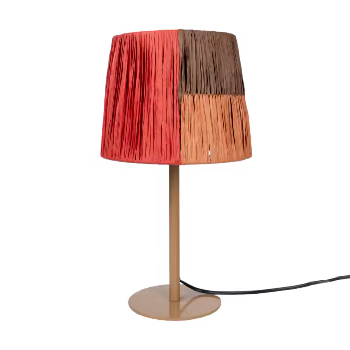 LAMPARA BASE METAL BEIGE PANTALLA COLORES CUERDA HM1134 FIJALO - 1