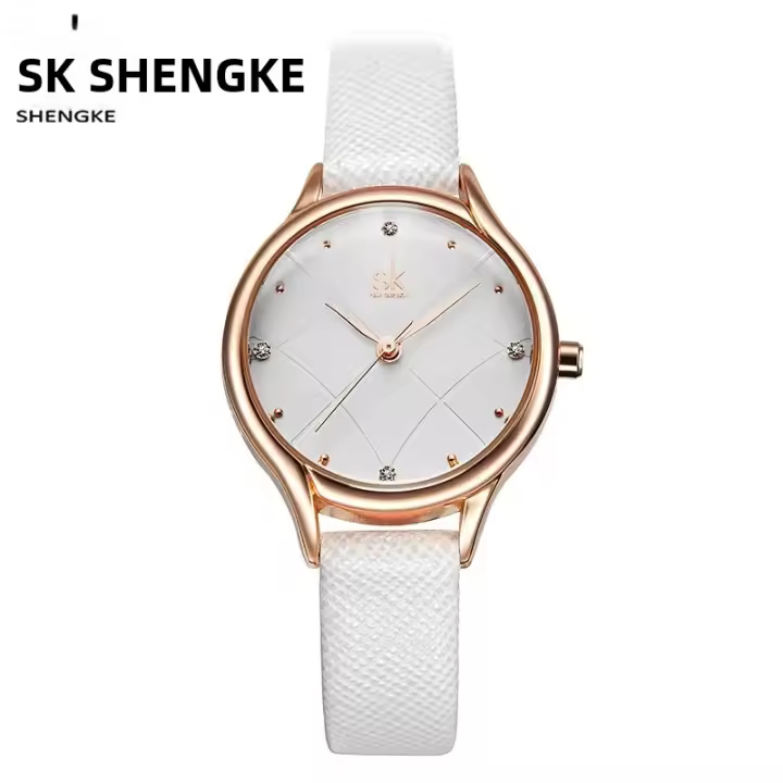 Reloj De Pulsera De Cuero Shengke Para Mujeres Moda Reloj De Bolsillo a Cuadros Resistente Al Agua Y Al Shock Blanco - 1
