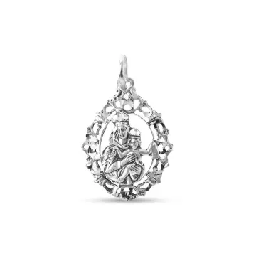 Medalla De Plata De Ley 925 Con Virgen Del Carmen Y Sagrado Corazón - 19 Mm De Diámetro, Escapulario
