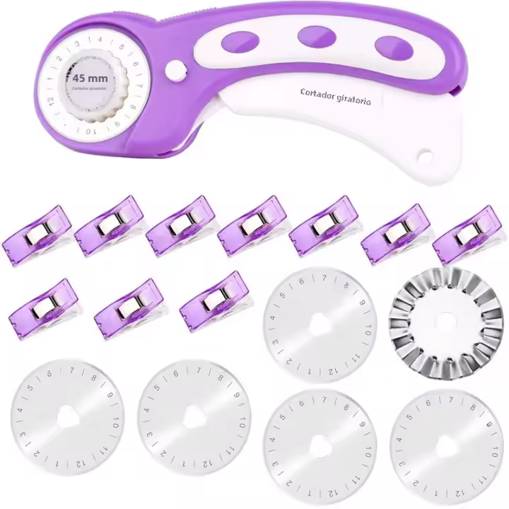 IMZAY Kit De Corte De Cuero Con Cortador Rotativo De 45mm Y 6 Hojas De Repuesto Herramienta Circular De Tela Con Pinzas De Costura - 1