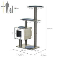 PawHut Árbol Rascador para Gatos de Madera 71,5x49,5x120 cm Torre de Gato con Cueva Plataformas Postes Rascadores de Sisal Cojines de Felpa Suave y Bolas Colgantes - details 2