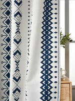 Cortinas De Blackout Total En Blanco Y Azul Con Patrón Circular Y Cuadrícula Pequeña Para Sala De Estar Y Dormitorio - details 6