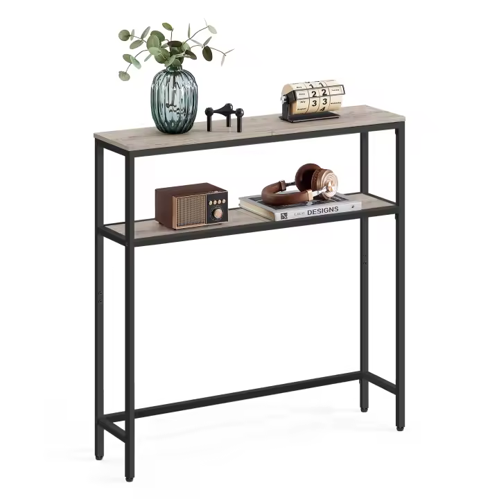 VASAGLE Mesa de Consola, Mesa Auxiliar Estrecha, 20 x 80 x 80 cm, Mesa de Entrada Moderna con 2 Estantes, para Sala de Estar, Dormitorio, Blanco Mármol y Negro Tinta /Gris Carbón y Negro Tinta/Greige Mélange y Negro Tinta/ Marrón Rústico y Negro Tinta - 1