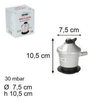 Regulador Gas Butano 30 mbar Plata y Negro. Tamaño 7,5x10,5 cm. Alcachofa Bombona de Gas uso Doméstico. Cierre de Seguridad, Fabricado con Materiales Resistentes a la Corrosión, Válvula Antifugas - details 0