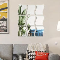 Pegatinas De Espejo De Acero Templado 3D Wave Pack De 6 Detallables Para Decoración Del Salón Entrada Dormitorio Y Baño - details 6