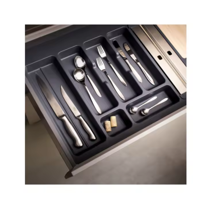 AZERO - Cubertero recortable para cajón de cocina color antracita, para ordenar cubiertos y utensilios de cocina material PVC profundidad de 473mm y altura de 45mm - 1